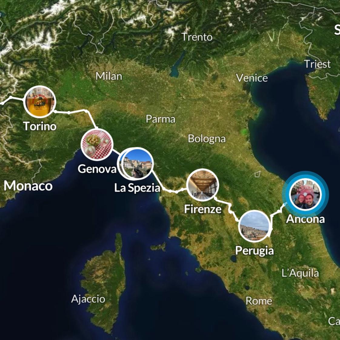 Itinéraire de notre périple en Italie sur Polarsteps