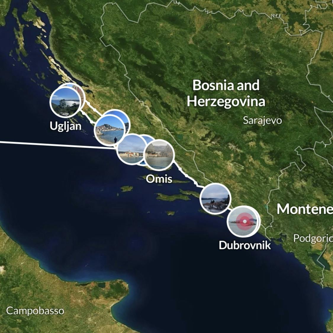 Itinéraire  de notre périple en Croatie sur Polarsteps