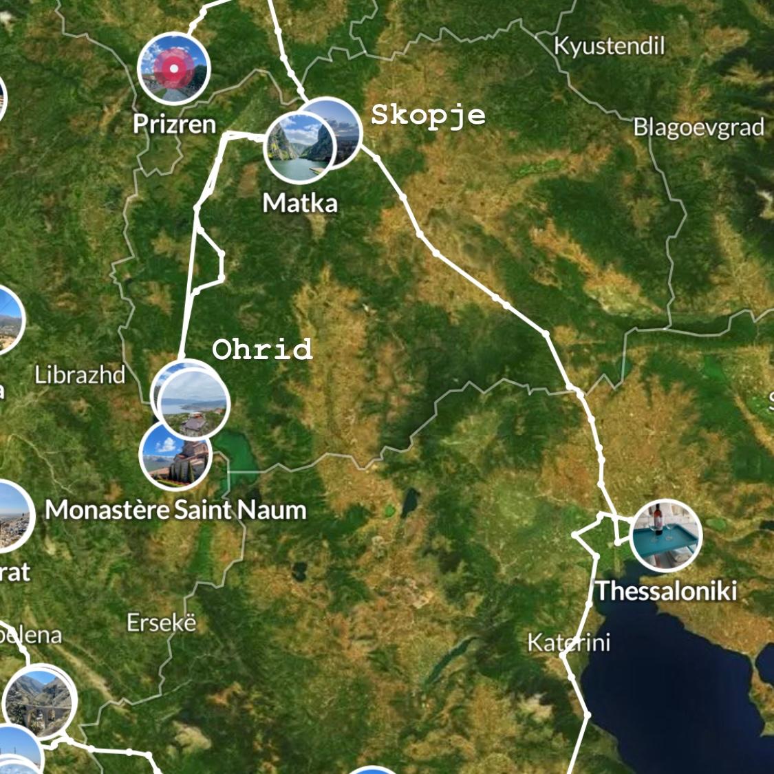Itinéraire de notre périple en Macédoine du Nord sur Polarsteps