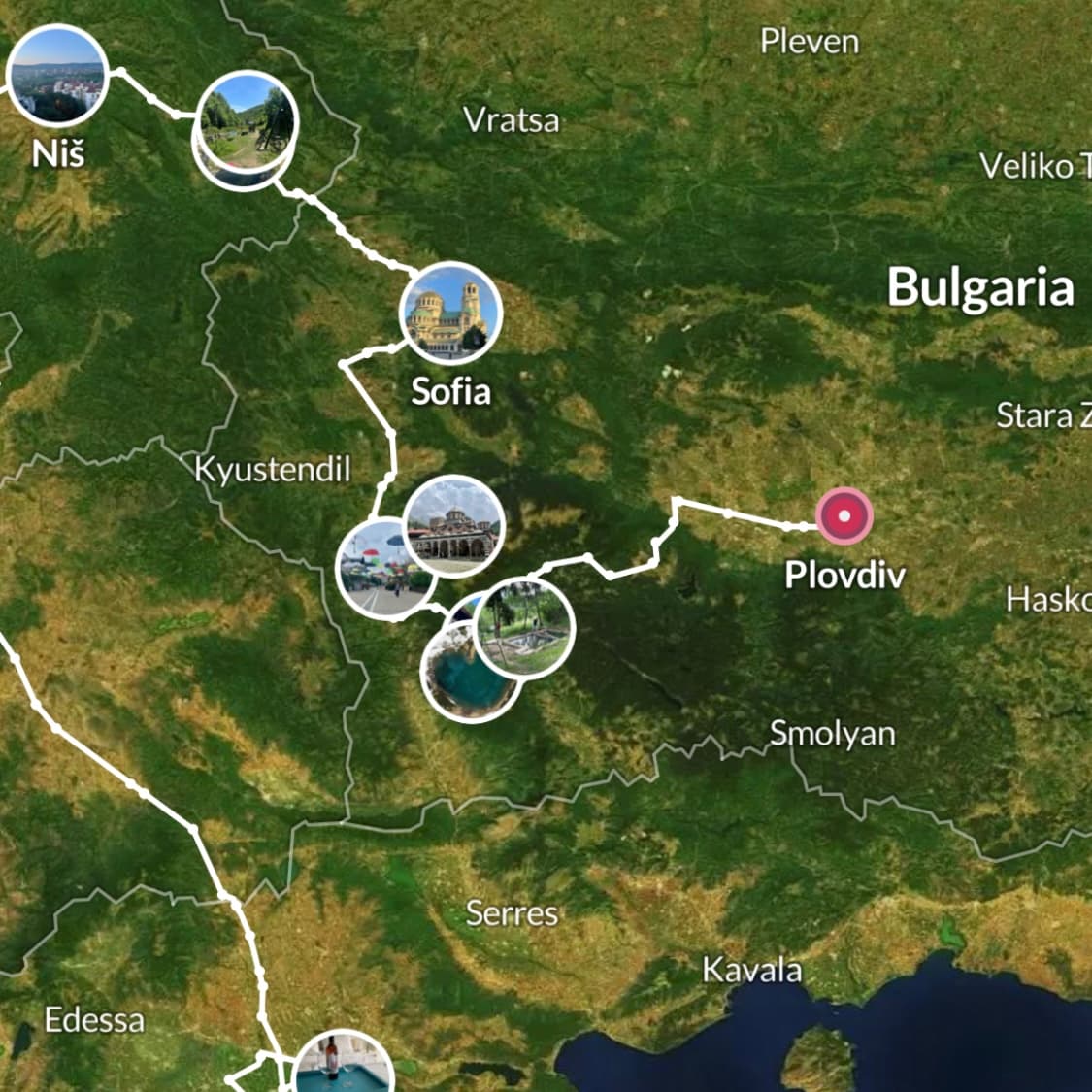 Itinéraire de notre périple en Bulgarie sur Polarsteps