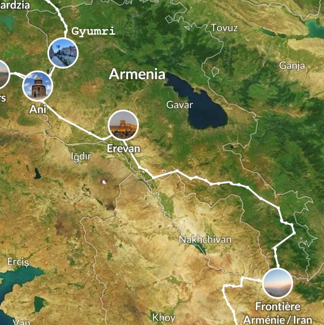 Itinéraire de notre voyage en Arménie sur Polarsteps