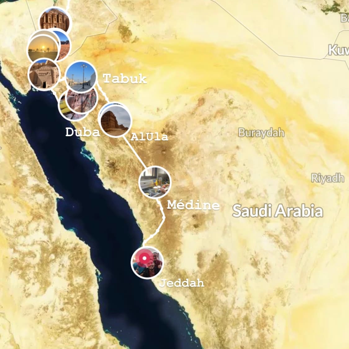 Itinéraire de notre voyage en Arabie Saoudite sur Polarsteps